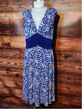 Women's Jones New York Floral Midi Dress Size 12 Blue White
